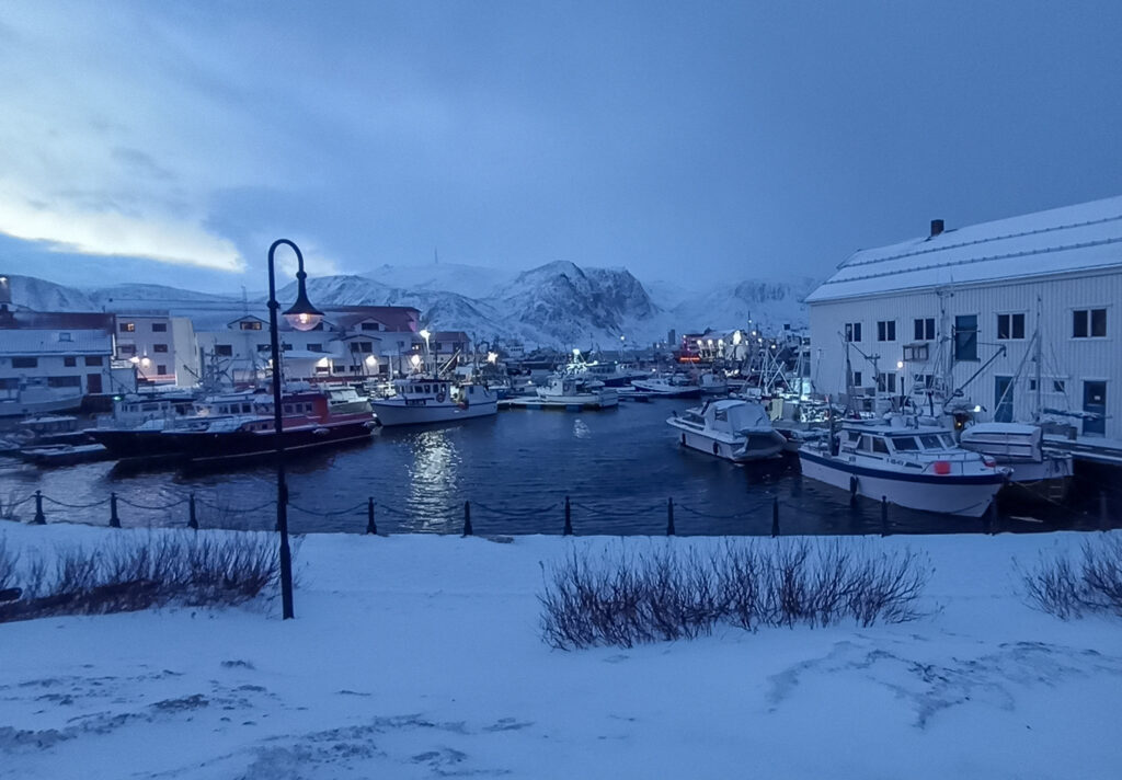 Honningsvag v zimě, Norsko